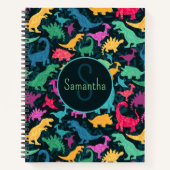 Girly Floral Dinosaur Silhouette Girls Notizblock (Vorderseite)