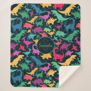 Girly Floral Dinosaur Silhouette Girls Sherpadecke