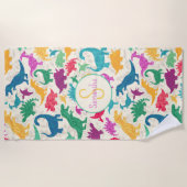 Girly Floral Dinosaur Silhouette Girls Strandtuch (Vorderseite)