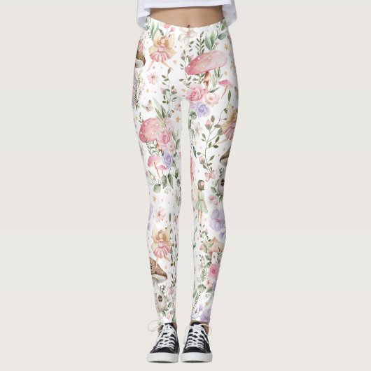 Girly Floral Fairy verzauberter Wald Leggings (Vorderseite)