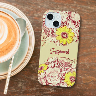Girly Floral Individuelle Name Yellow Daisy Blume iPhone 15 Hülle