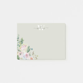 Girly Floral Monogram Greenerity Post-It Notes Klebezettel