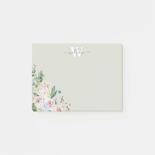Girly Floral Monogram Greenerity Post-It Notes Klebezettel (Vorderseite)