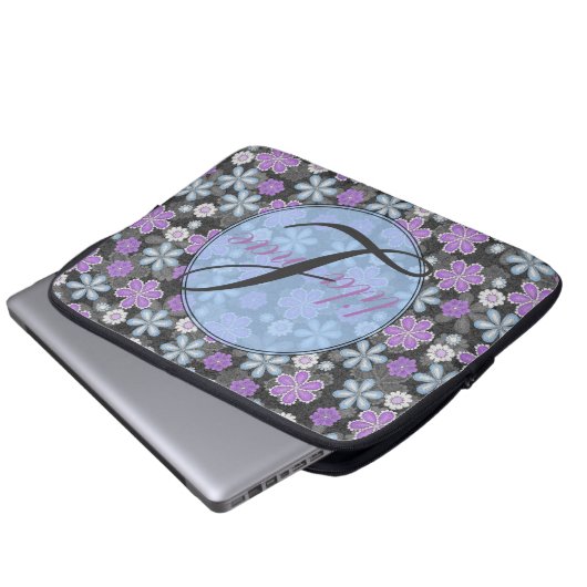 Girly Floral Monogramed 13" Mac Book/PC Laptopschutzhülle (Vorne Knopf)
