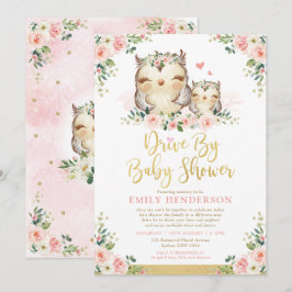 Girly Floral Owl Drive by Baby ShowQuarantäne Einladung