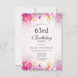 Girly Floral Pastel Watercolor Chic 63. Geburtstag Einladung