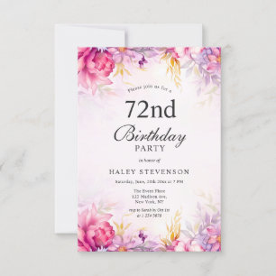Girly Floral Pastell Wasserfarbe Chic 72. Geburtst Einladung