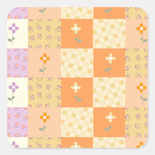 Girly Floral Patchwork Quadratischer Aufkleber (Vorderseite)