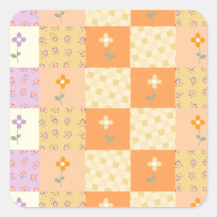 Girly Floral Patchwork Quadratischer Aufkleber