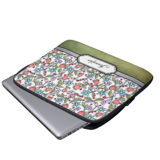 Girly Floral Pattern Laptopschutzhülle (Vorne Knopf)