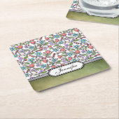 Girly Floral Pattern: Personalizable Rechteckiger Pappuntersetzer (angewinkelt)