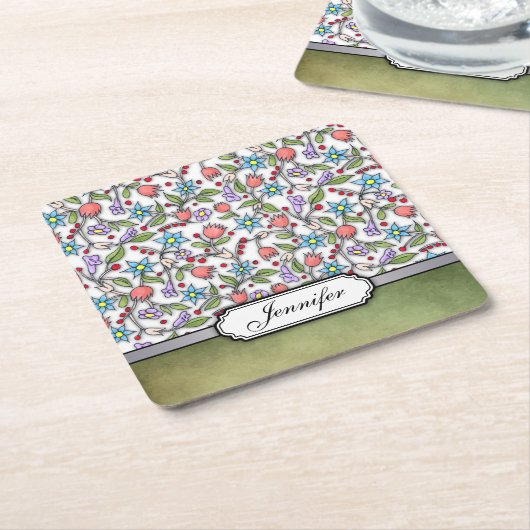 Girly Floral Pattern: Personalizable Rechteckiger Pappuntersetzer (angewinkelt)
