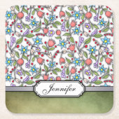 Girly Floral Pattern: Personalizable Rechteckiger Pappuntersetzer (Vorderseite)