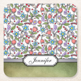 Girly Floral Pattern: Personalizable Rechteckiger Pappuntersetzer