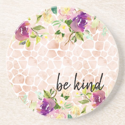 Girly Floral Peach Giraffe Print Watercolor Getränkeuntersetzer (Vorne)