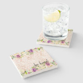 Girly Floral Peach Giraffe Print Watercolor Steinuntersetzer (Seitenansicht)