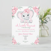 Girly Floral Pink Elephant Baby Dusche Einladung (Stehend Vorderseite)