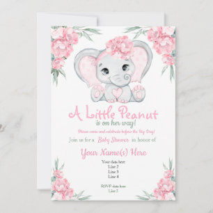 Girly Floral Pink Elephant Baby Dusche Einladung