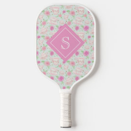 Girly Floral Pink Tee Cups Muster Personalisiert Pickleball Schläger