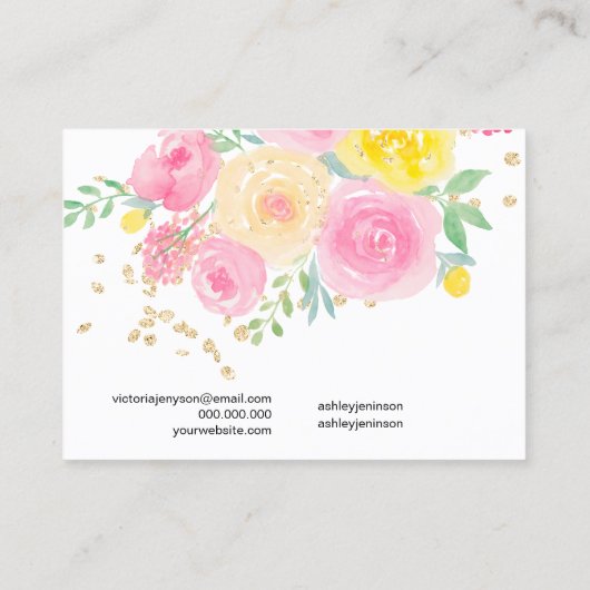 Girly Floral Wasserfarben Haarclip Barrett Display Visitenkarte (Rückseite)