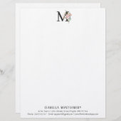 Girly Floral Watercolor Boho | Monogramm Briefbogen (Vorne/Hinten)