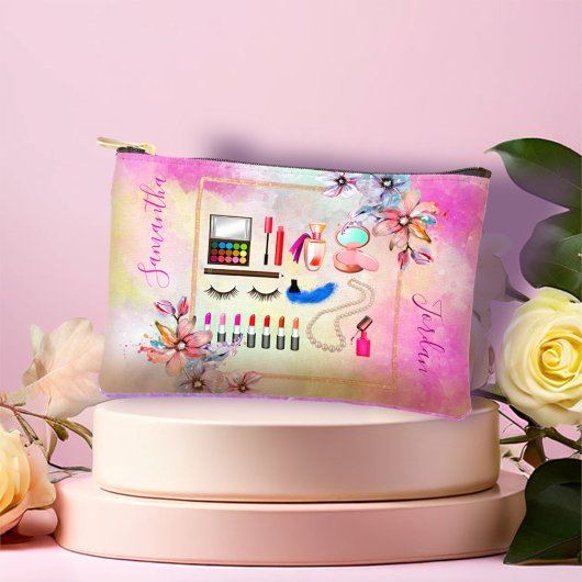 Girly Florals und Marble Pinks Makeup Zubehörtasche