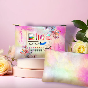 Girly Florals und Marble Pinks Makeup Zubehörtasche