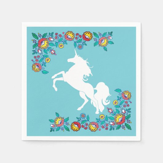 Girly Folk Blume & White Unicorn Serviette (Vorderseite)