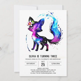Girly Fox Digital Girl Geburtstag bemalt Einladung