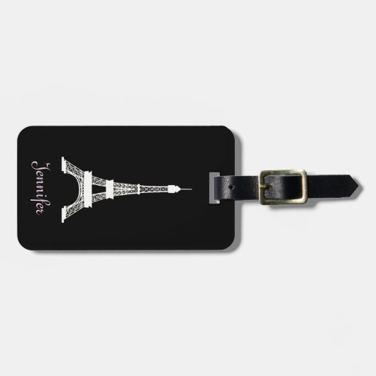 Girly französischer Art-Schwarzweiss-Eiffelturm Gepäckanhänger (Vorderseite horizontal)