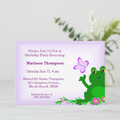 Girly Frog Geburtstagsparty Einladung (Stehend Vorderseite)