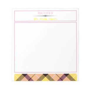 Girly from the Desk Custom Script Name Tartan Notizblock