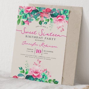 Girly Frühlingsblumen Sweet 16 Geburtstags Champag Einladung