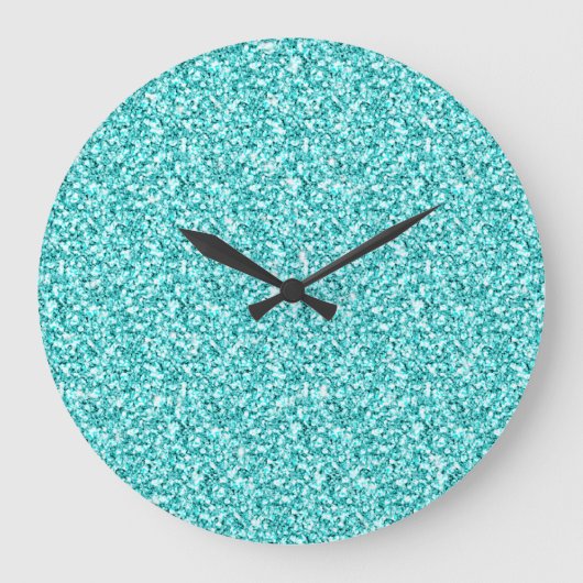Girly, Fun Aqua Blue Glitter Printed Große Wanduhr (Vorderseite)