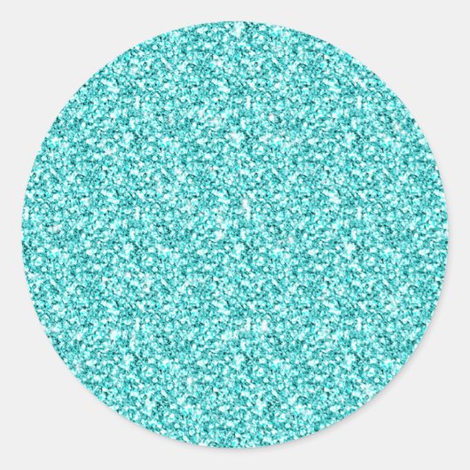 Girly, Fun Aqua Blue Glitter Printed Runder Aufkleber (Vorderseite)