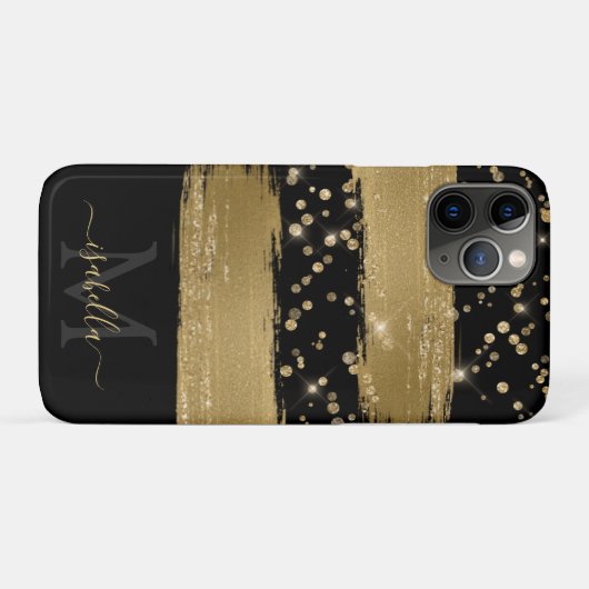 Girly Fun Black Gold Glitzer Script Mit Monogramm Case-Mate iPhone Hülle (Rückseite (Horizontal))