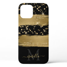 Girly Fun Black Gold Glitzer Script Mit Monogramm