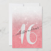 Girly Funkelnd Coral White Glitzer Ombre Sweet 16 Einladung (Rückseite)