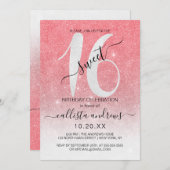 Girly Funkelnd Coral White Glitzer Ombre Sweet 16 Einladung (Vorne/Hinten)