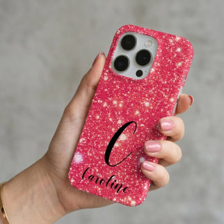 Girly Funkelnd Glitzer Hot Pink Glam Monogramm Nam Case-Mate iPhone Hülle