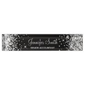Girly Funkelnd Silver Glitzer Black Namensplakette (Vorderseite)
