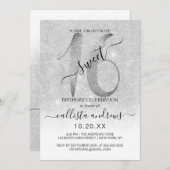 Girly Funkelnd Silver White Glitzer Ombre Sweet 16 Einladung (Vorne/Hinten)
