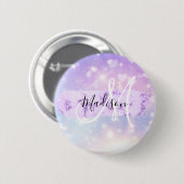 Girly Funkelnd Unicorn Rainbow Hearts Monogram Button (Vorne & Hinten)