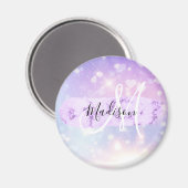 Girly Funkelnd Unicorn Rainbow Hearts Monogram Magnet (Vorderseite/Rückseite)