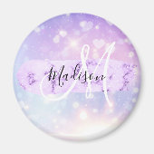 Girly Funkelnd Unicorn Rainbow Hearts Monogram Magnet (Vorne)