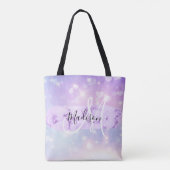 Girly Funkelnd Unicorn Rainbow Hearts Monogram Tasche (Rückseite)