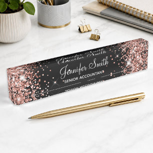 Girly Funky Roségold Glitter Schwarz Namensplakette