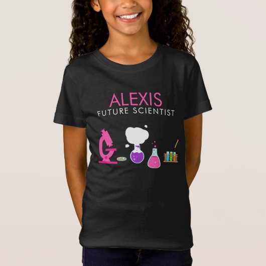 Girly Future Scientist Individuelle Name T-Shirt (Vorderseite)