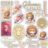Girly Gahanna Lions Rosa und Gold Sticker Sheet (Vorderseite)