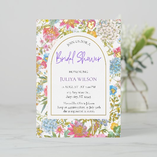 Girly Garden Blume Brautparty Folieneinladung (Stehend vorne)